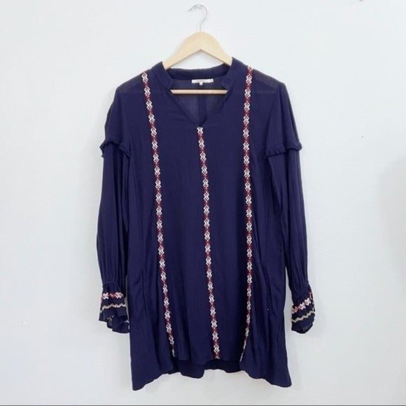 Tularosa X Revolve Arabella Navy Embroidered Elastic Cuffs Tunic Dress XS - Picture 6 of 12